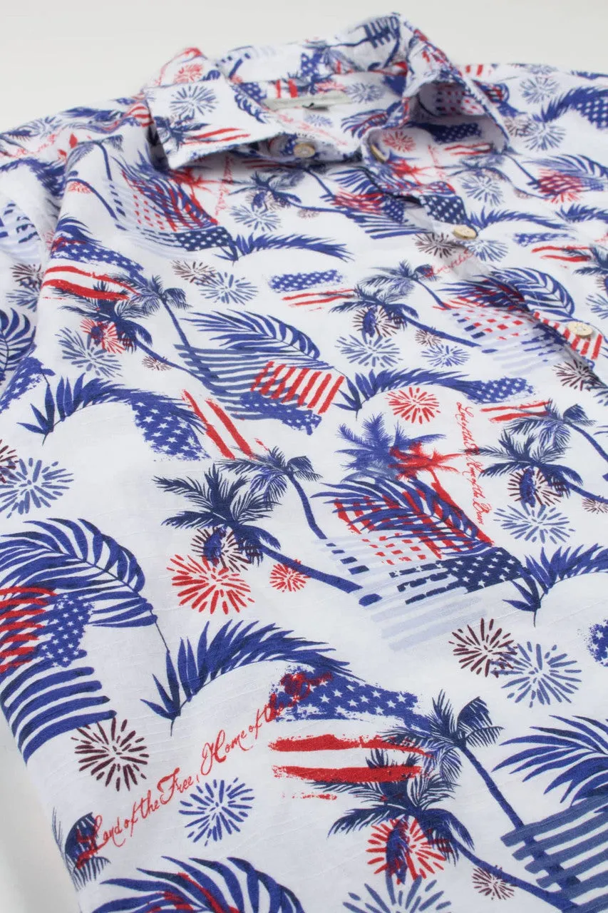 4th Of July Palm Tree Button Up Shirt 2036