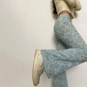 baby blue floral corduroys - size 24/xs