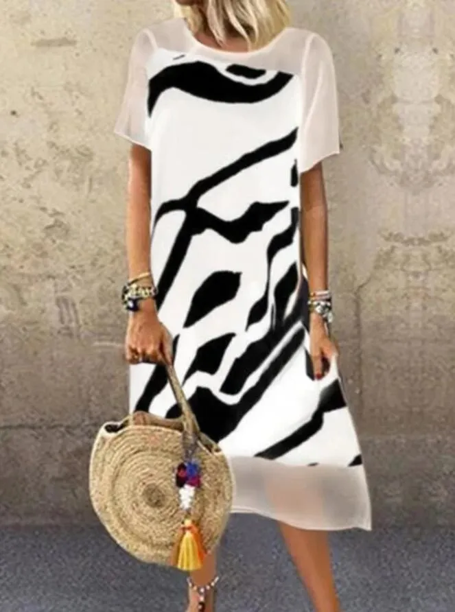 Black Casual Printed Short Sleeve Dresses