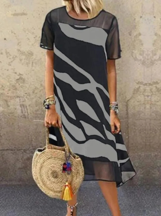 Black Casual Printed Short Sleeve Dresses