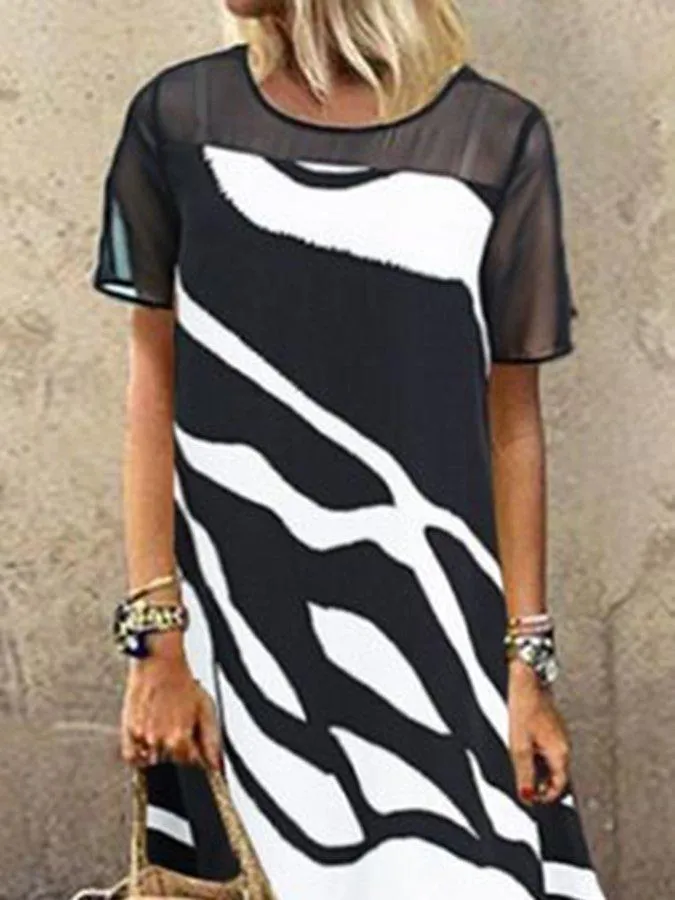 Black Casual Printed Short Sleeve Dresses