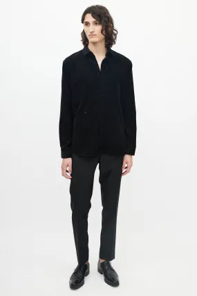Black Micro Corduroy Button Up Shirt