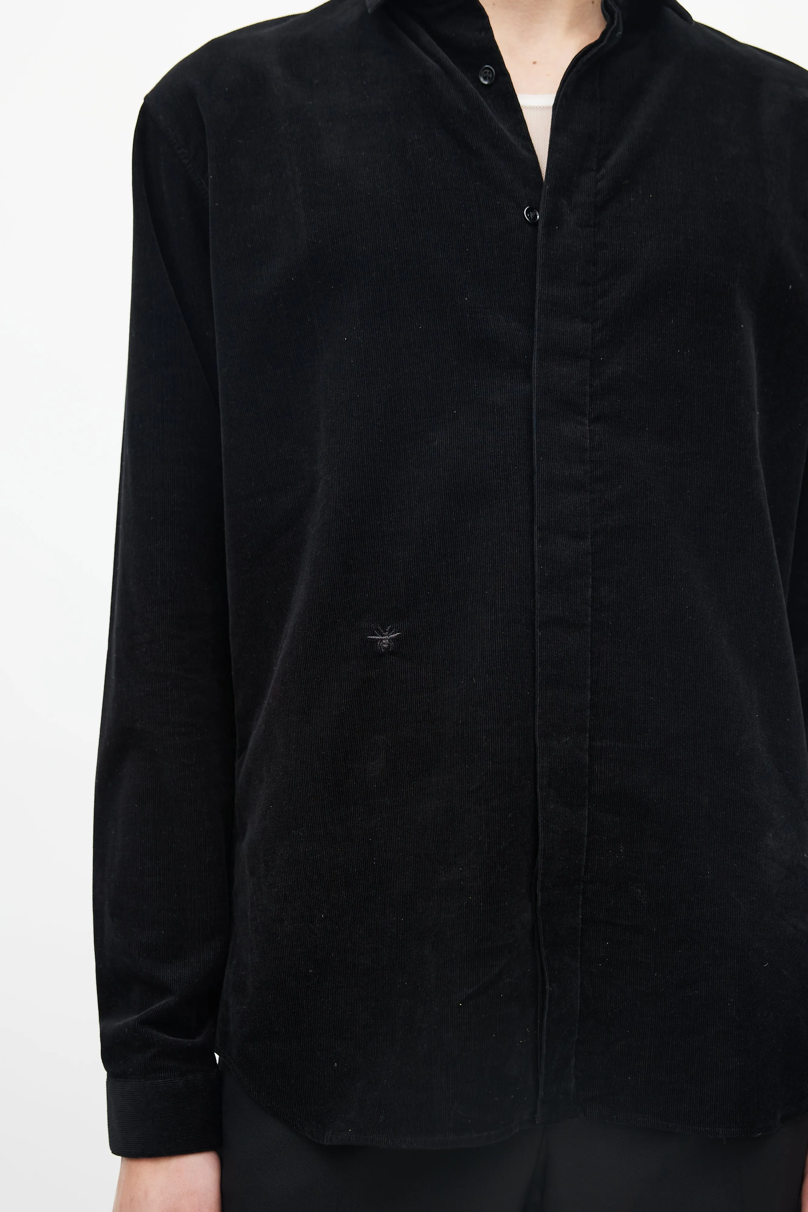 Black Micro Corduroy Button Up Shirt