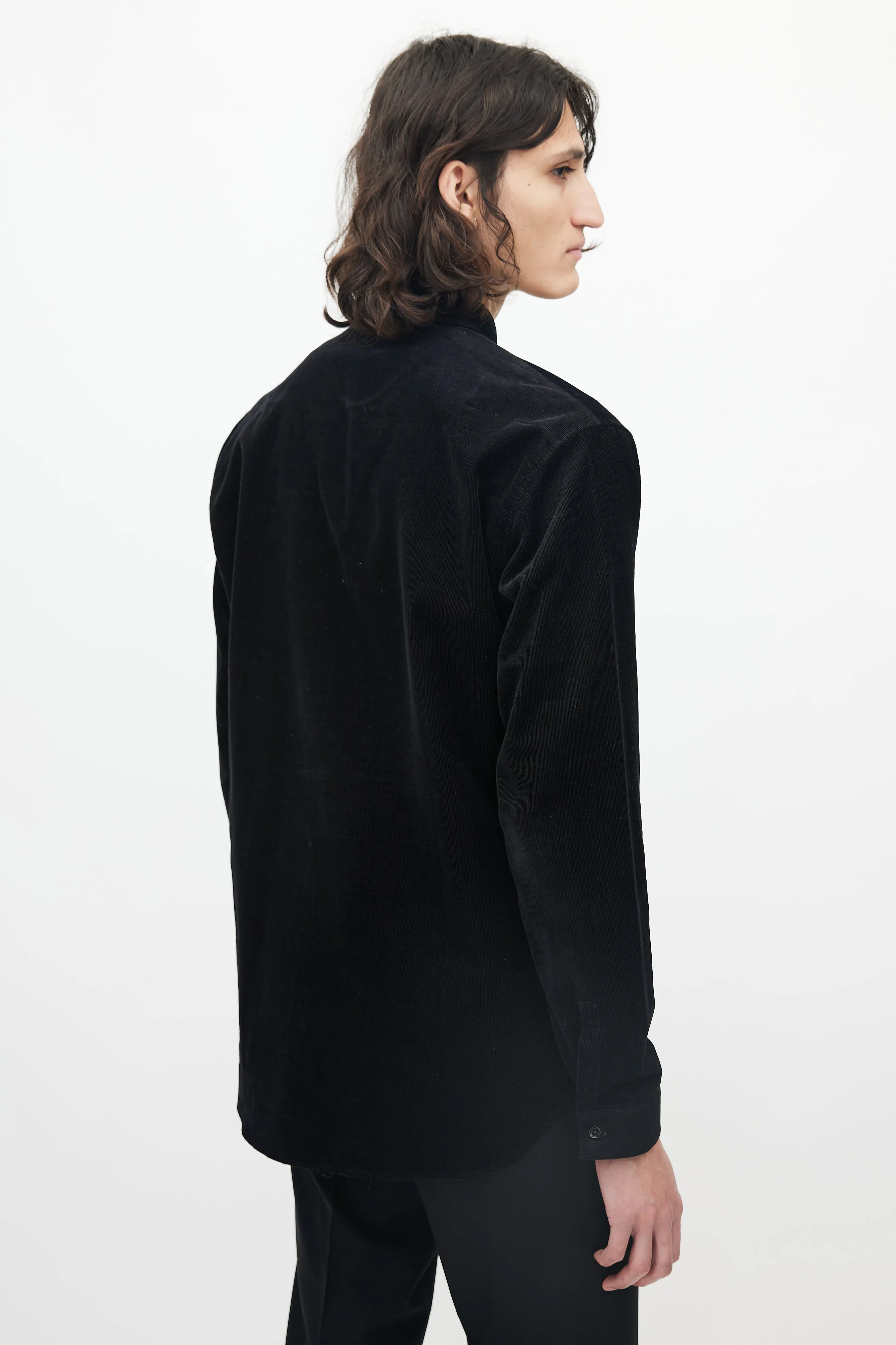 Black Micro Corduroy Button Up Shirt