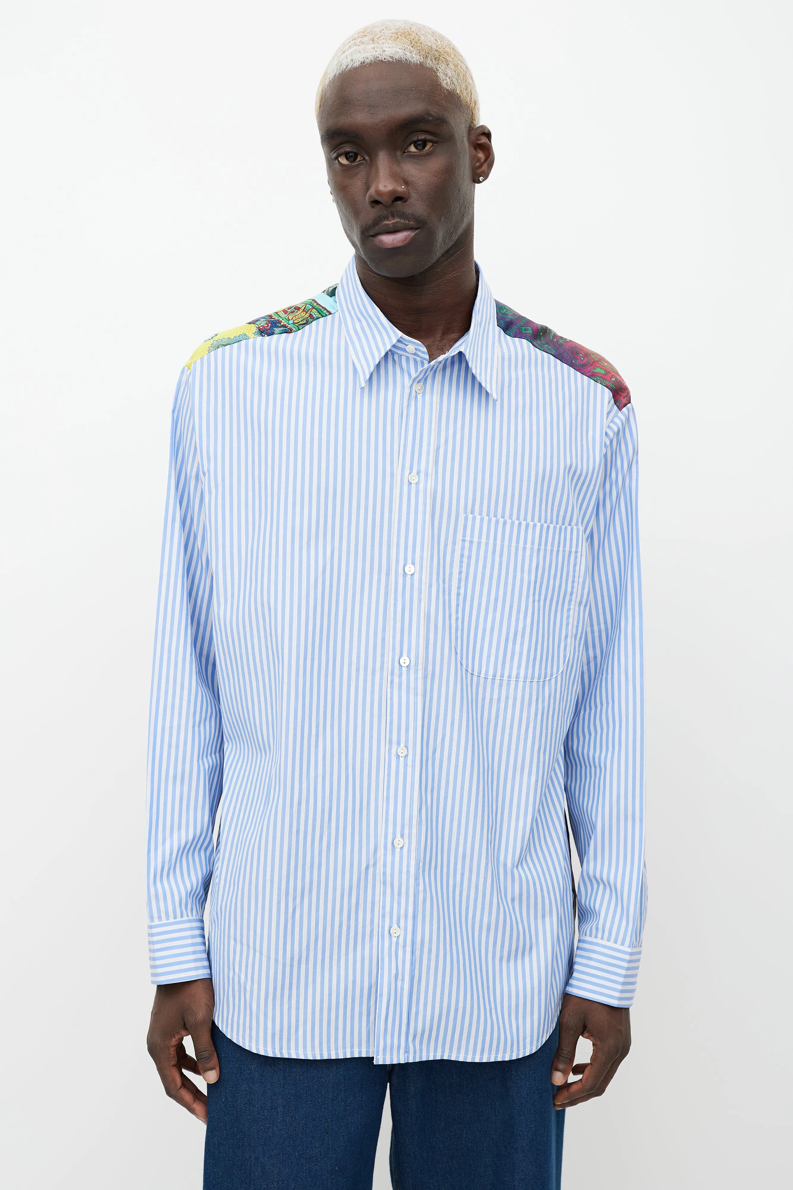 Blue & Multicolour Striped Button Up Shirt