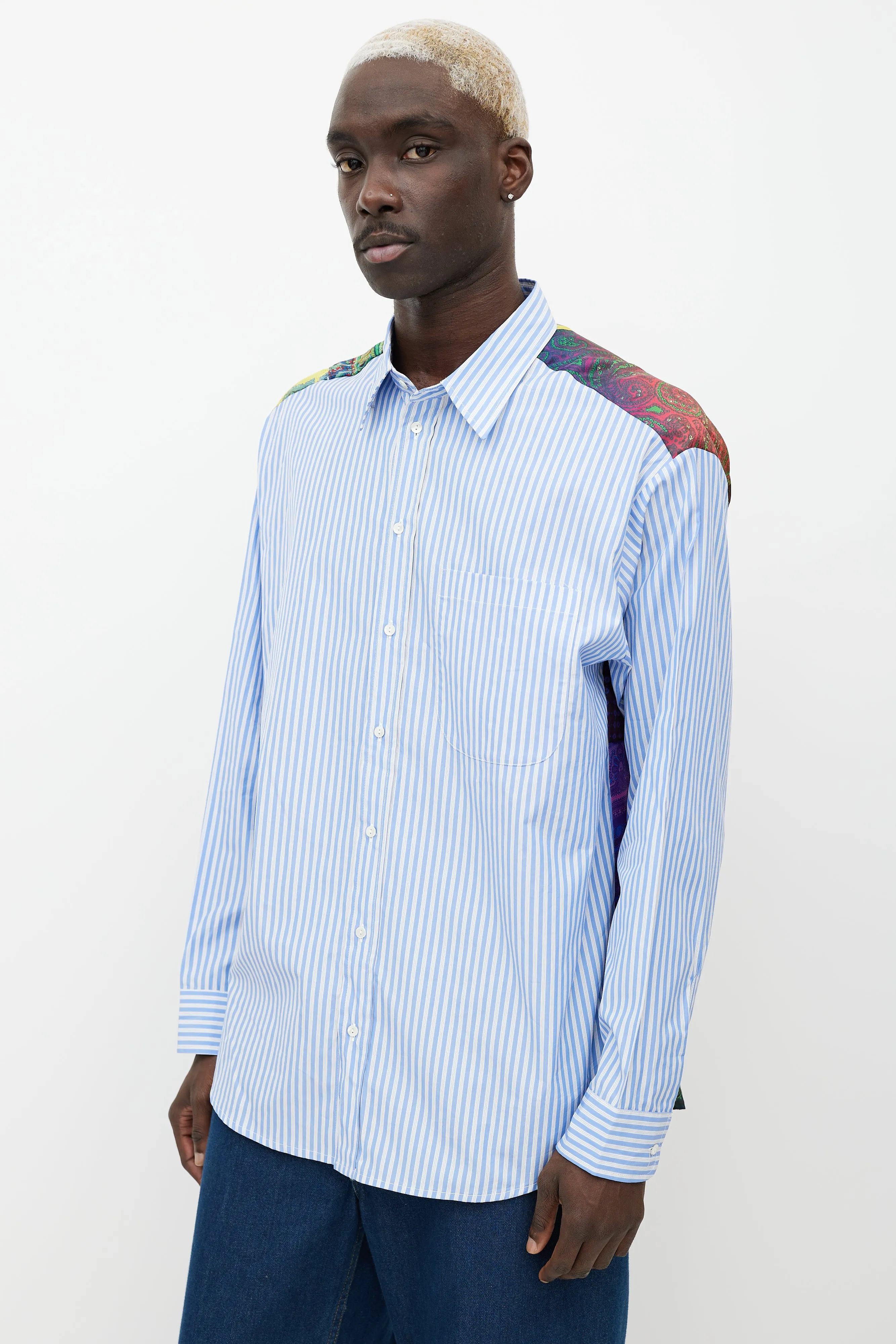 Blue & Multicolour Striped Button Up Shirt