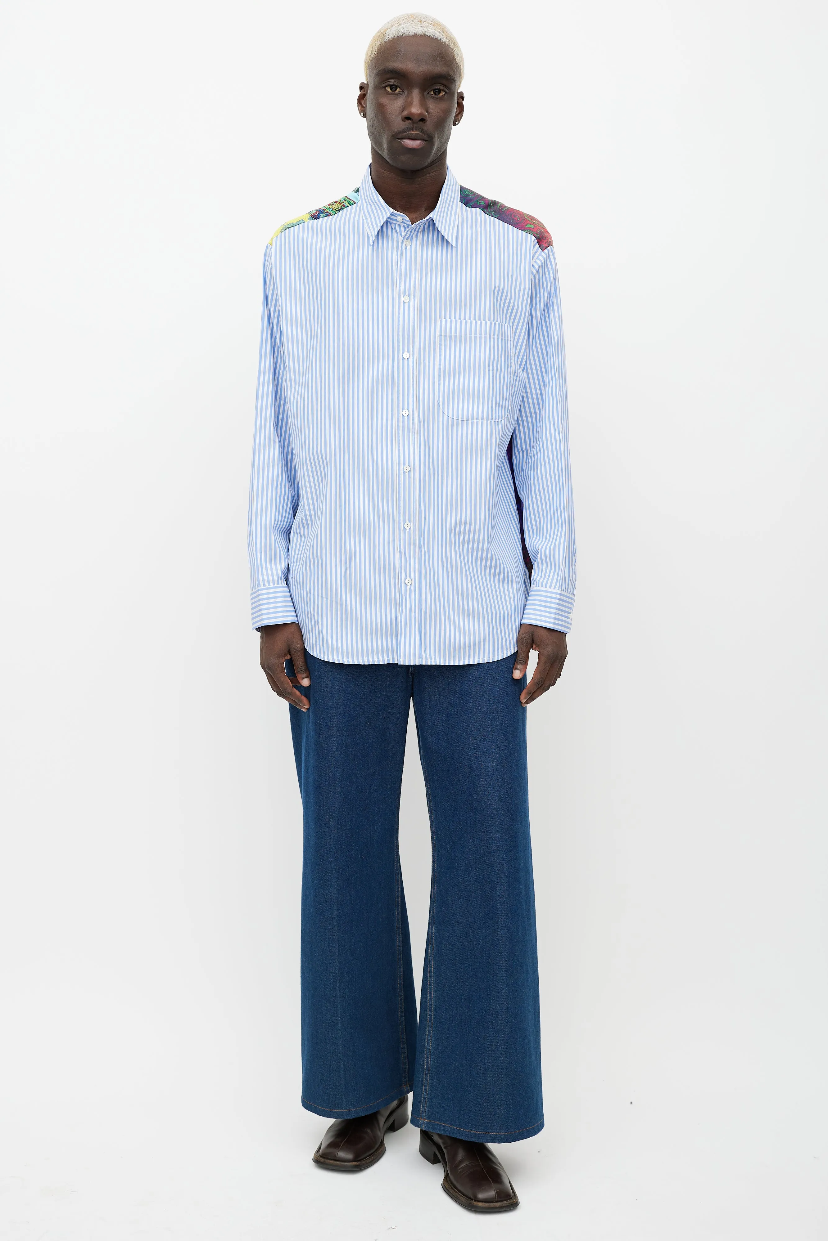 Blue & Multicolour Striped Button Up Shirt