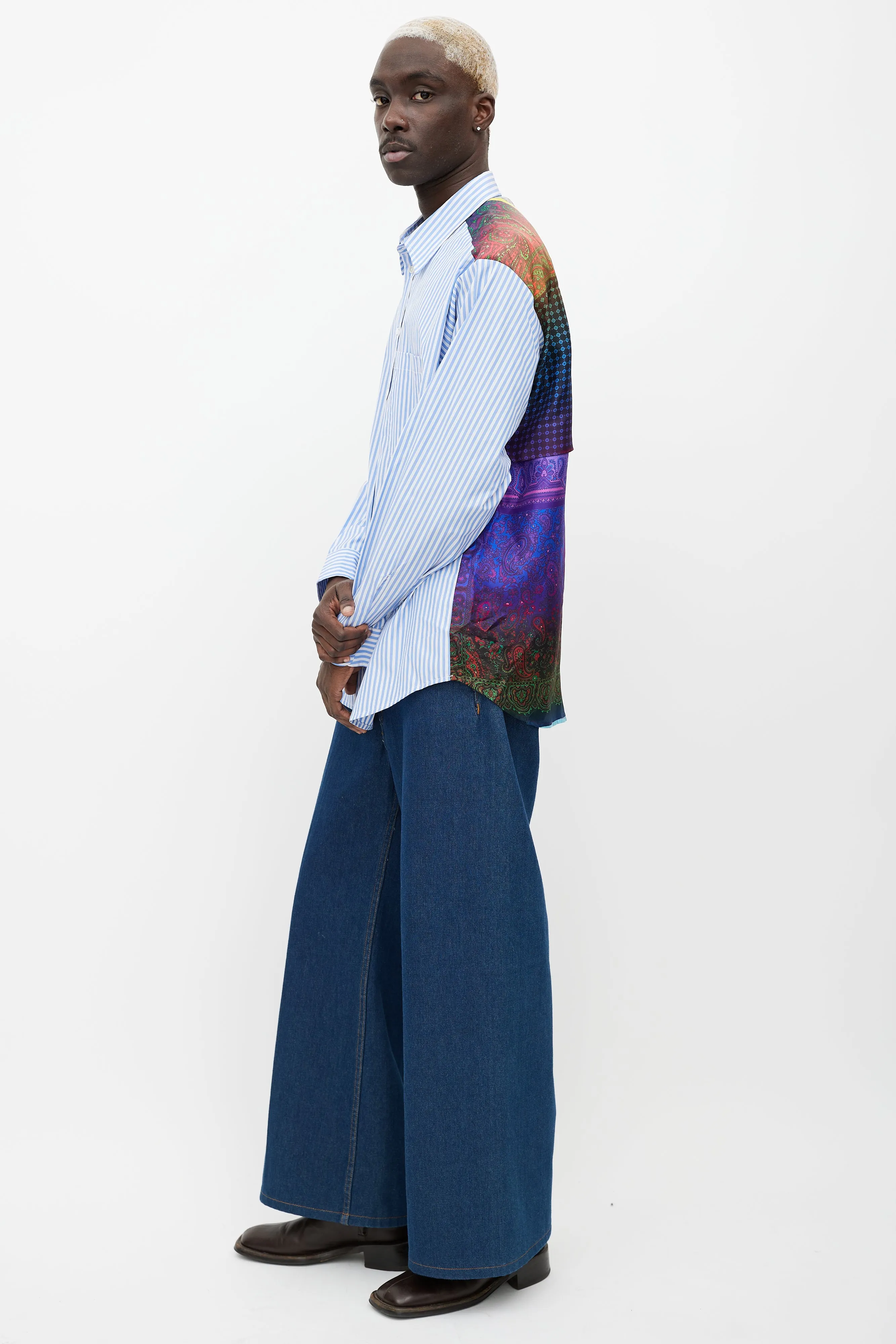 Blue & Multicolour Striped Button Up Shirt