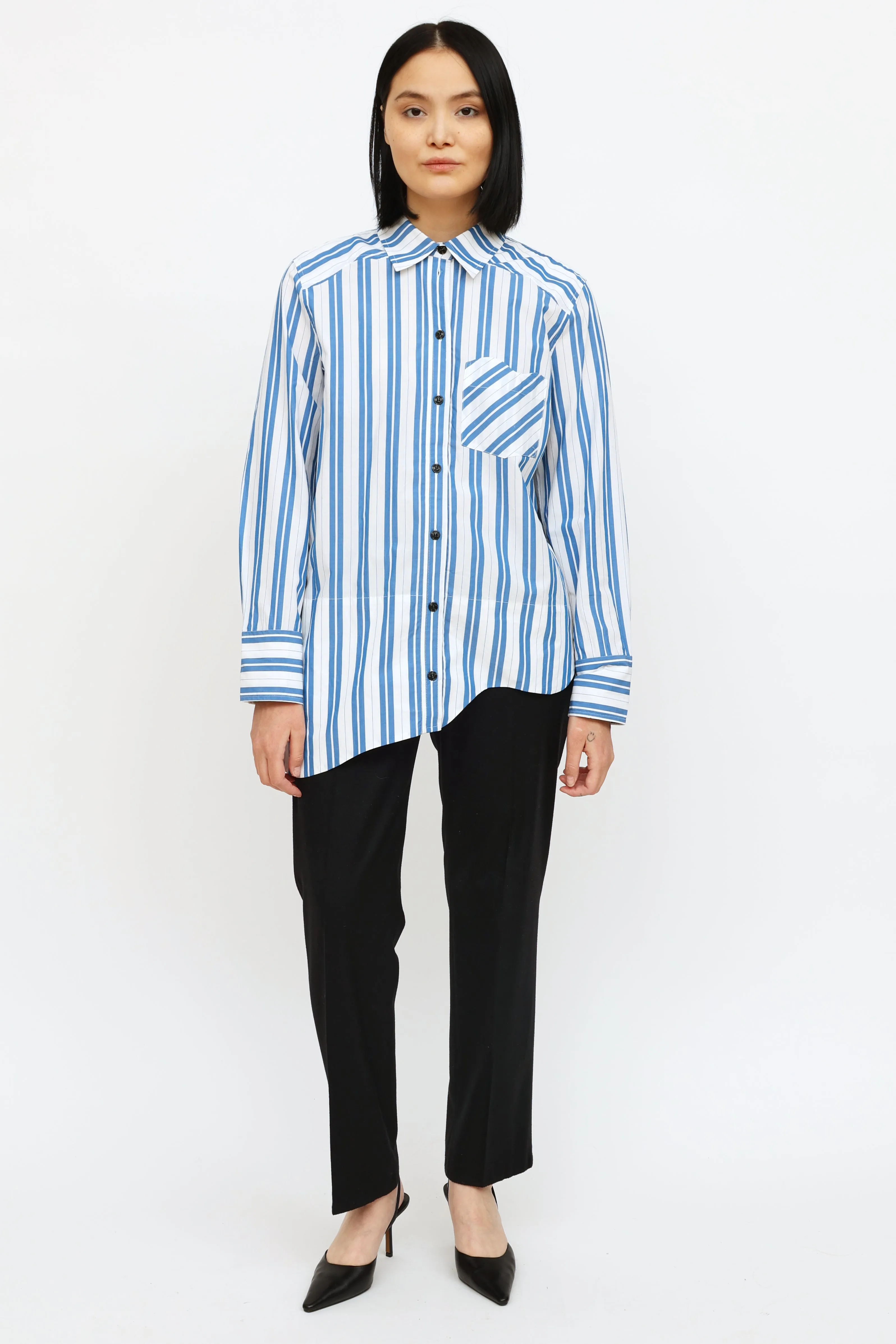 Blue & White Stripe Button Up Shirt