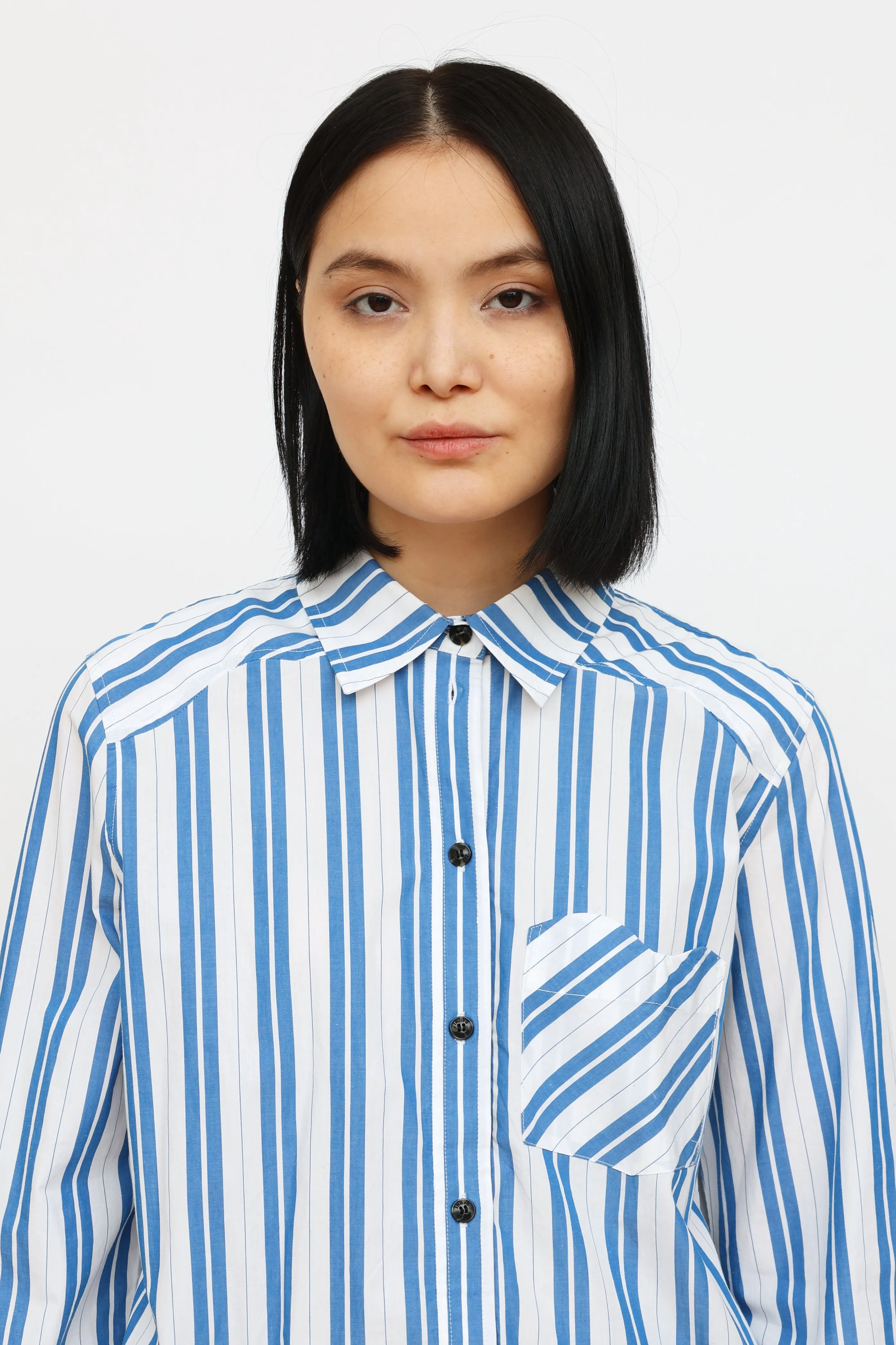 Blue & White Stripe Button Up Shirt
