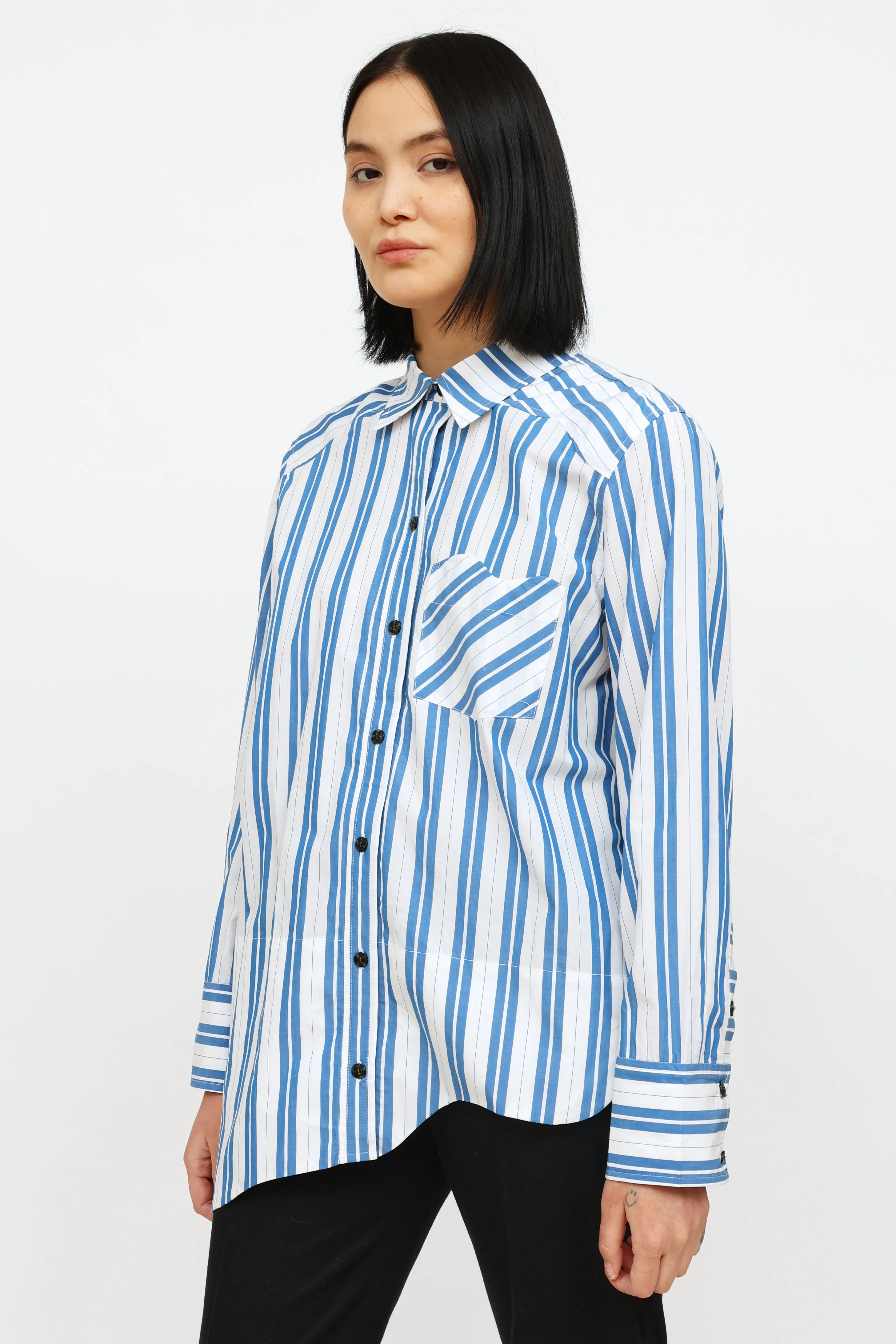 Blue & White Stripe Button Up Shirt