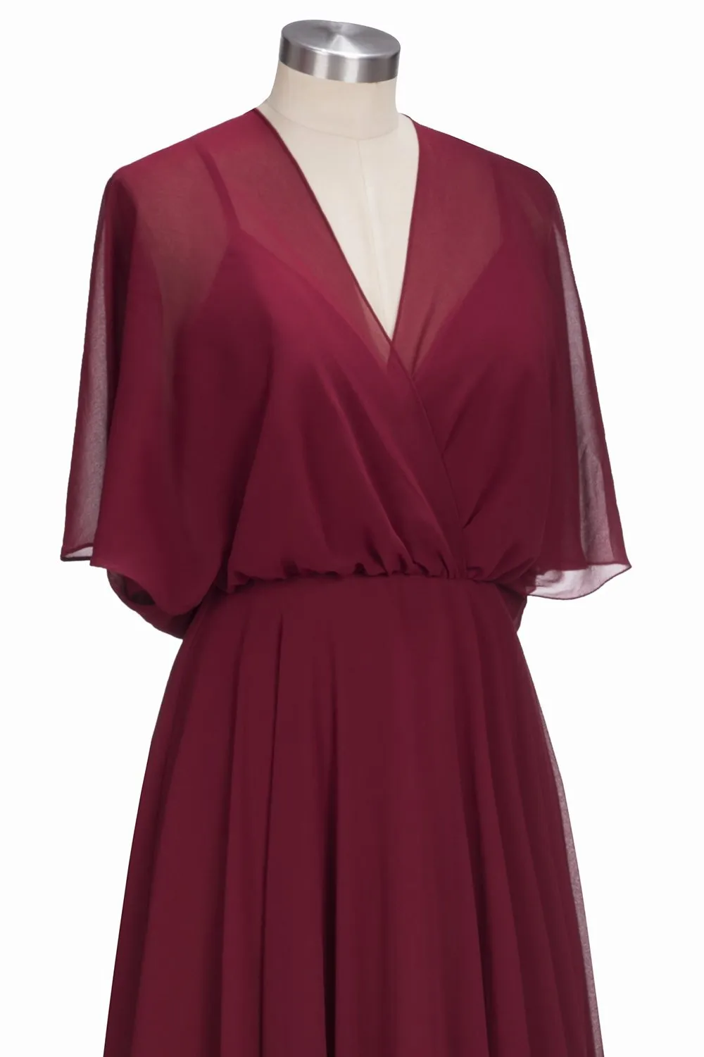 Casual A-line Burgundy Flare Sleeves Long Bridesmaid Dress