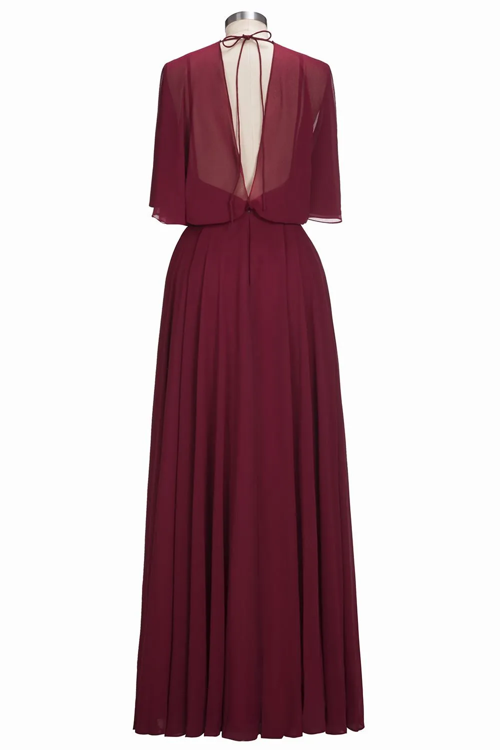 Casual A-line Burgundy Flare Sleeves Long Bridesmaid Dress