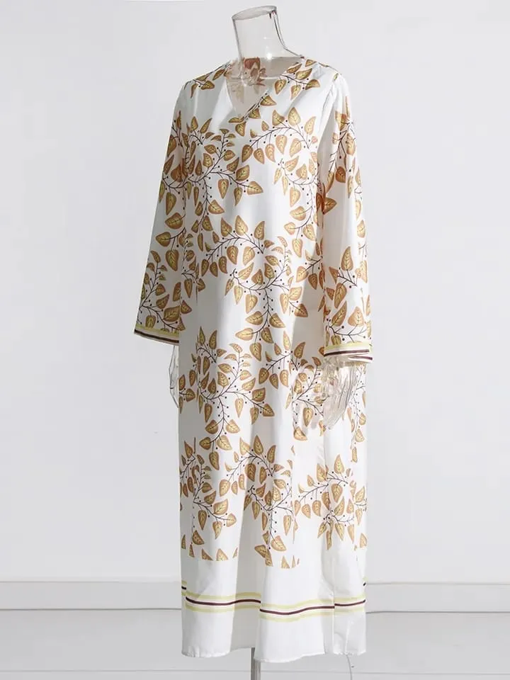 Casual Printing Dresses For Women V Neck Long Sleeve Loose Waist Patchwork Folds Elegant Dress Female Fashion 3XL S486920