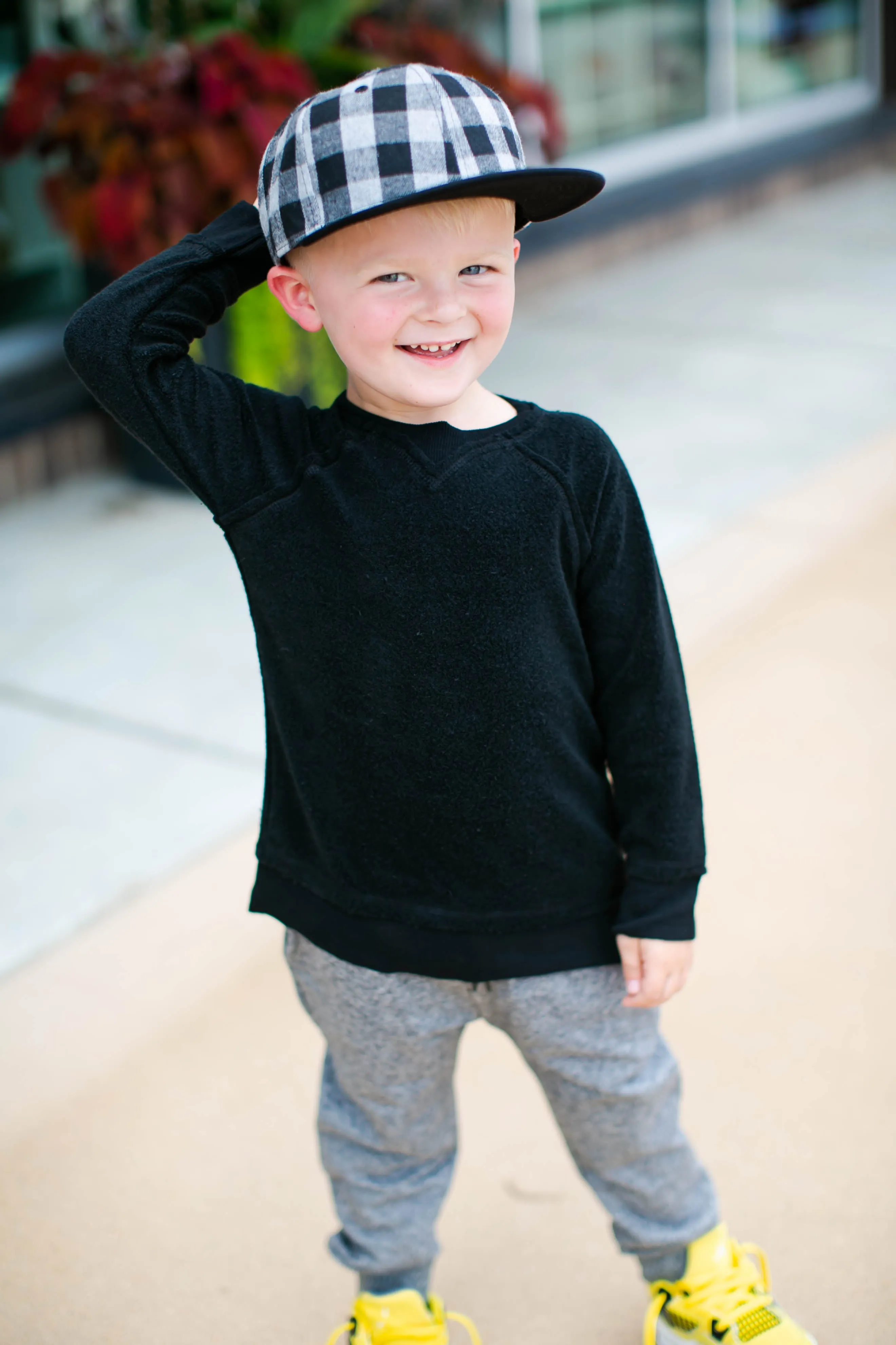 Children's Buffalo Check SnapBack Hat in Grey/Black