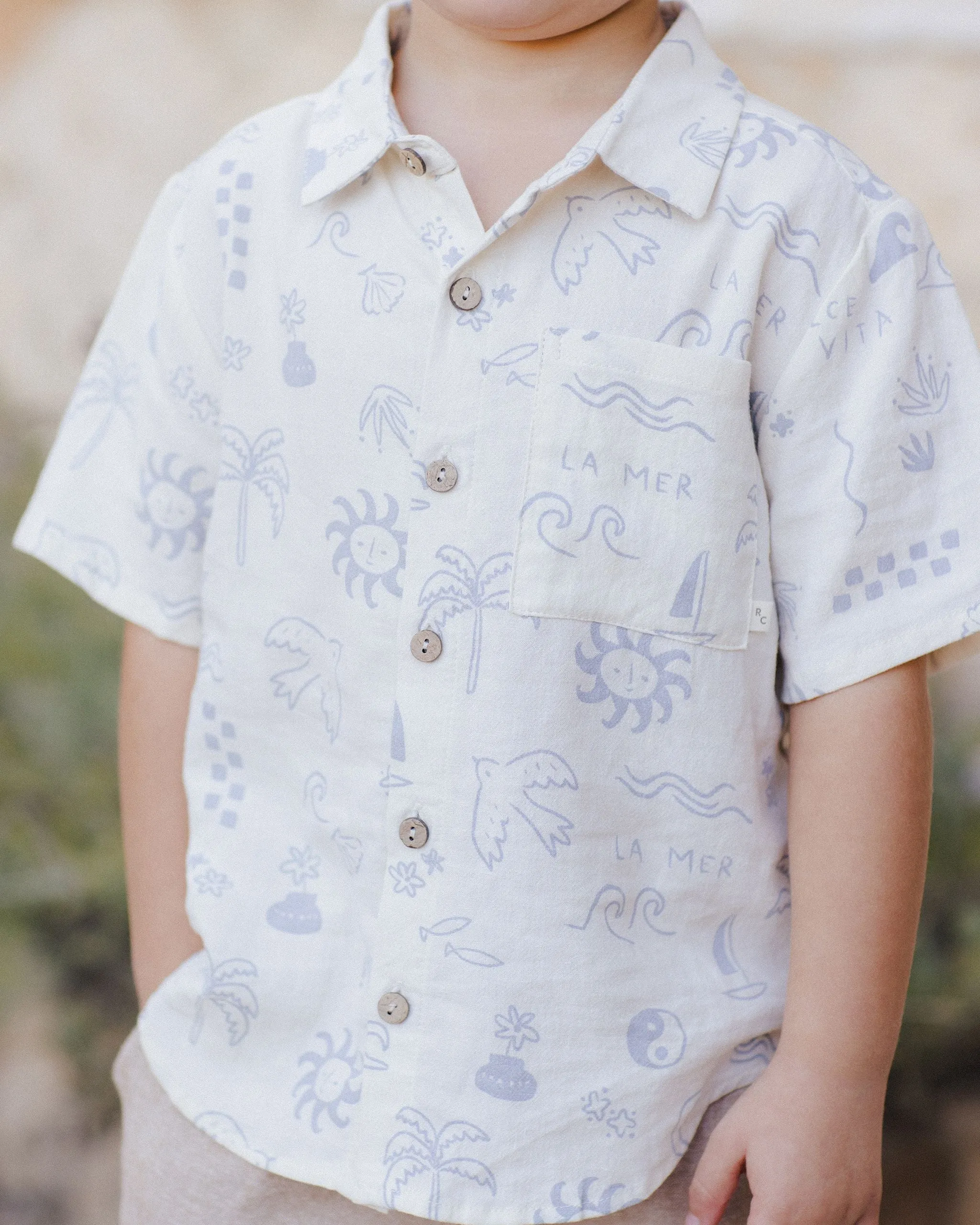 Collared Short Sleeve Shirt - Mediterranean