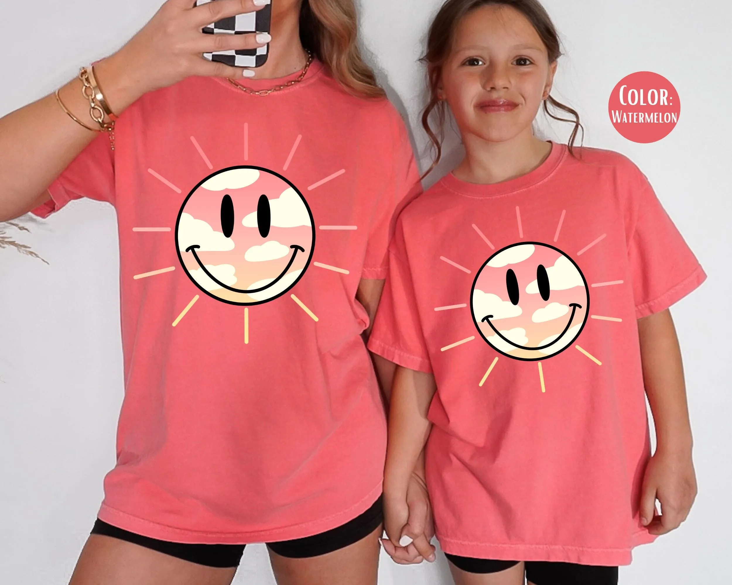 Comfort Colors® Sun Smiley Face Tee, Cute Girly Summer Shirts, Girls Summer Shirt, Matching Summer Time Shirts