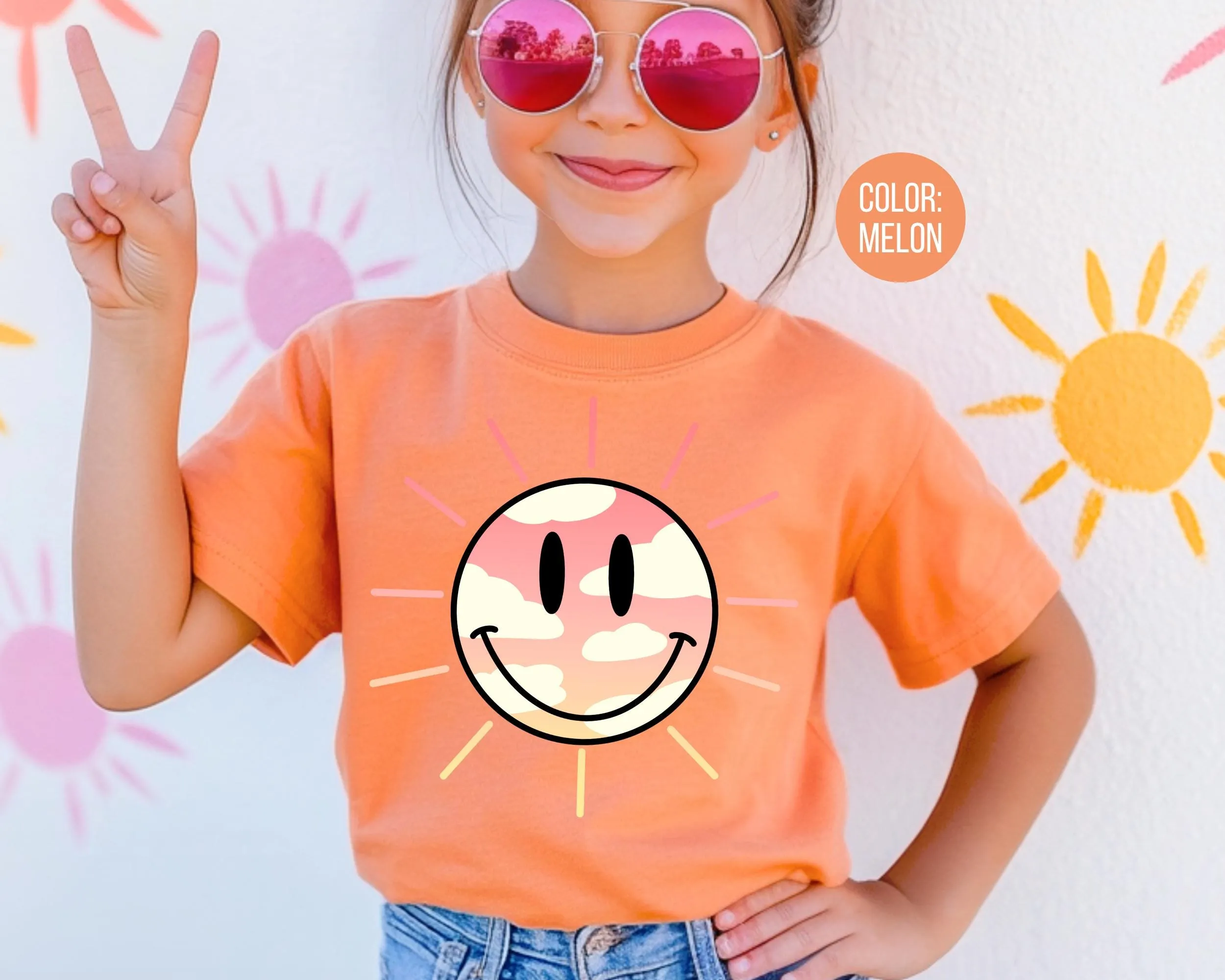 Comfort Colors® Sun Smiley Face Tee, Cute Girly Summer Shirts, Girls Summer Shirt, Matching Summer Time Shirts