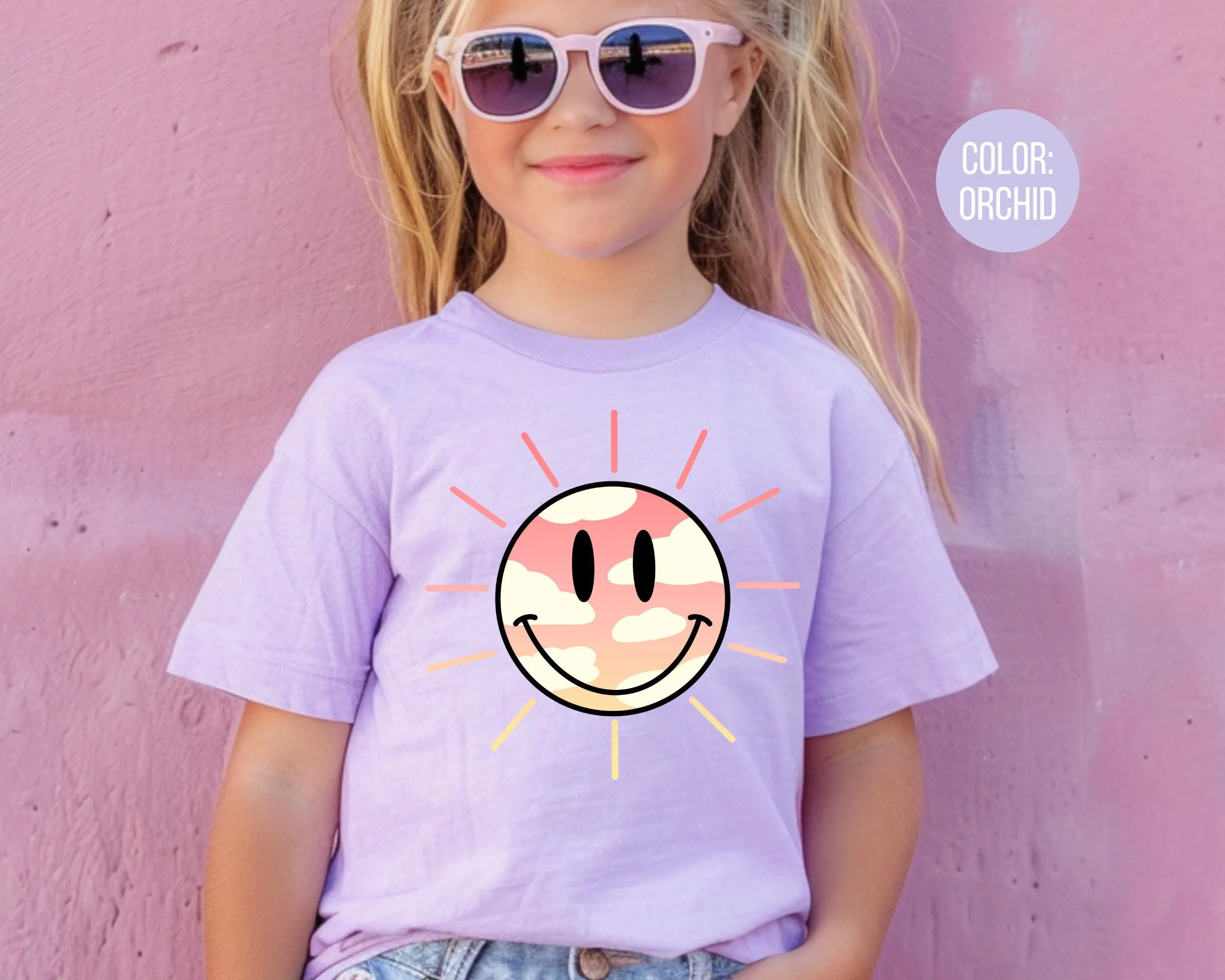 Comfort Colors® Sun Smiley Face Tee, Cute Girly Summer Shirts, Girls Summer Shirt, Matching Summer Time Shirts