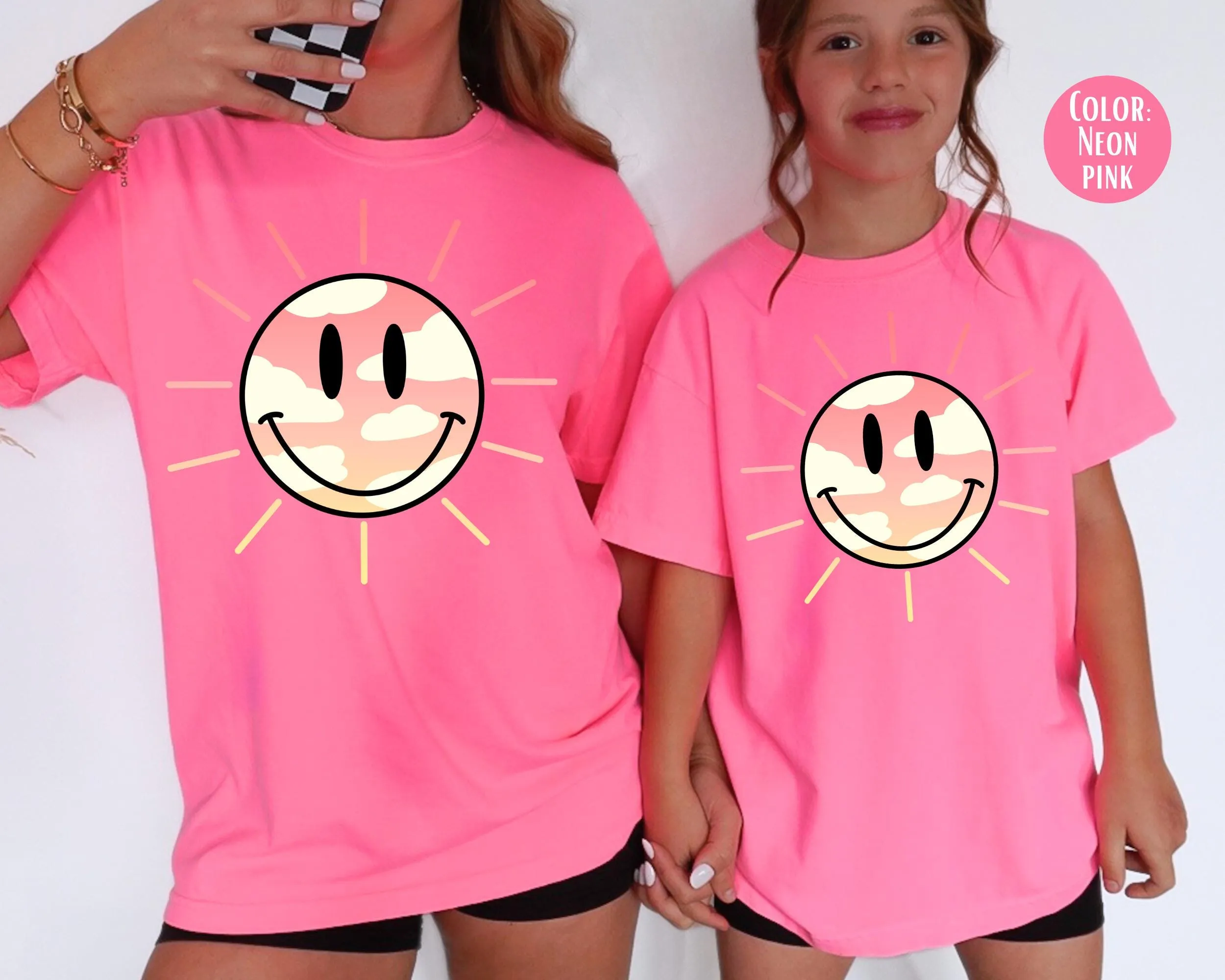 Comfort Colors® Sun Smiley Face Tee, Cute Girly Summer Shirts, Girls Summer Shirt, Matching Summer Time Shirts