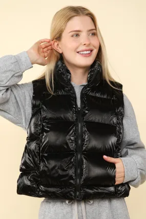 J Shiny Metallic Zip Up Puffer Vest