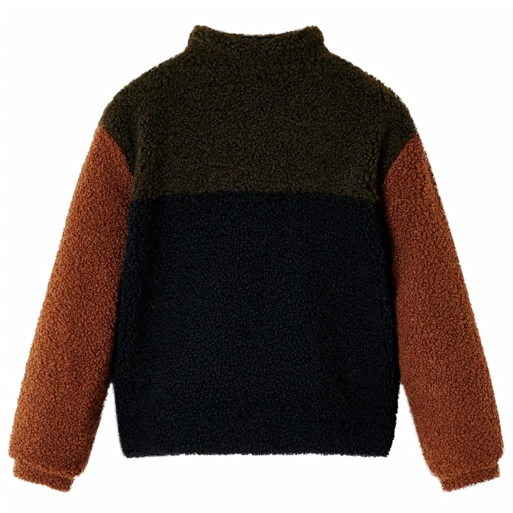 Kids' Jacket 140 - Durable, Stylish & Comfortable Outerwear for Boys and Girls, Age 9-10 - Khaki Camel Black Patchwork Design