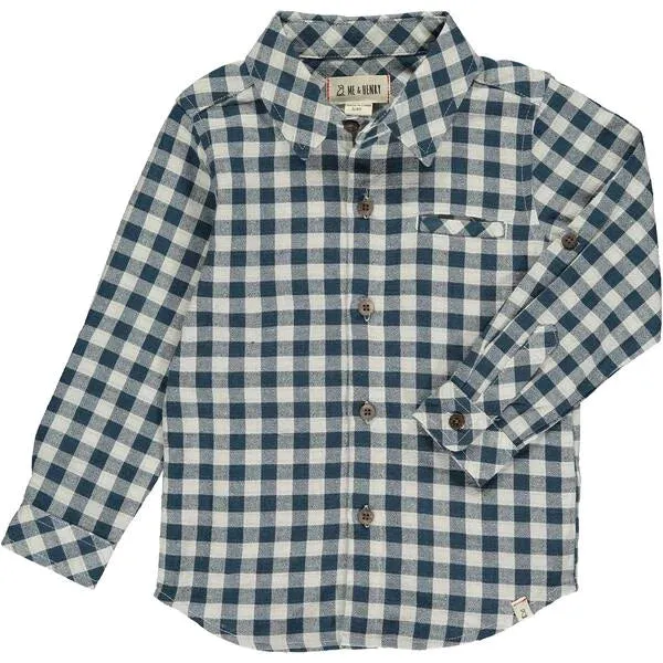Me and Henry Teal/white plaid woven shirt
