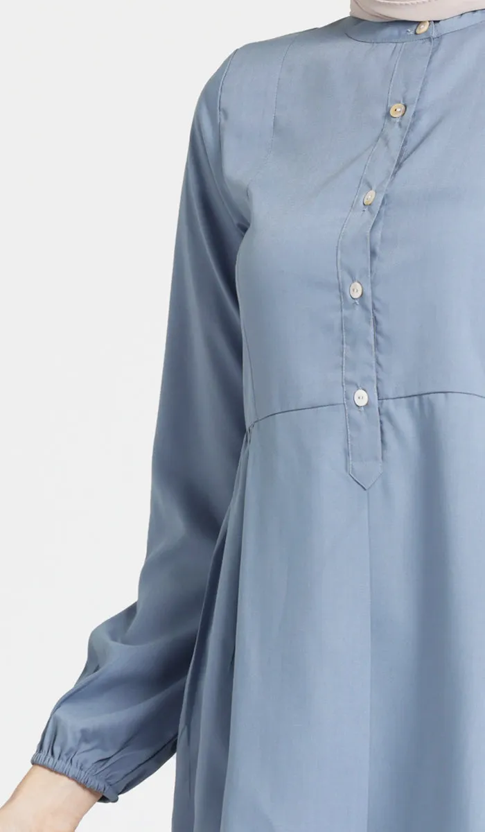 Sabra Cotton Feel Modest Button down Tunic - Dusty Blue