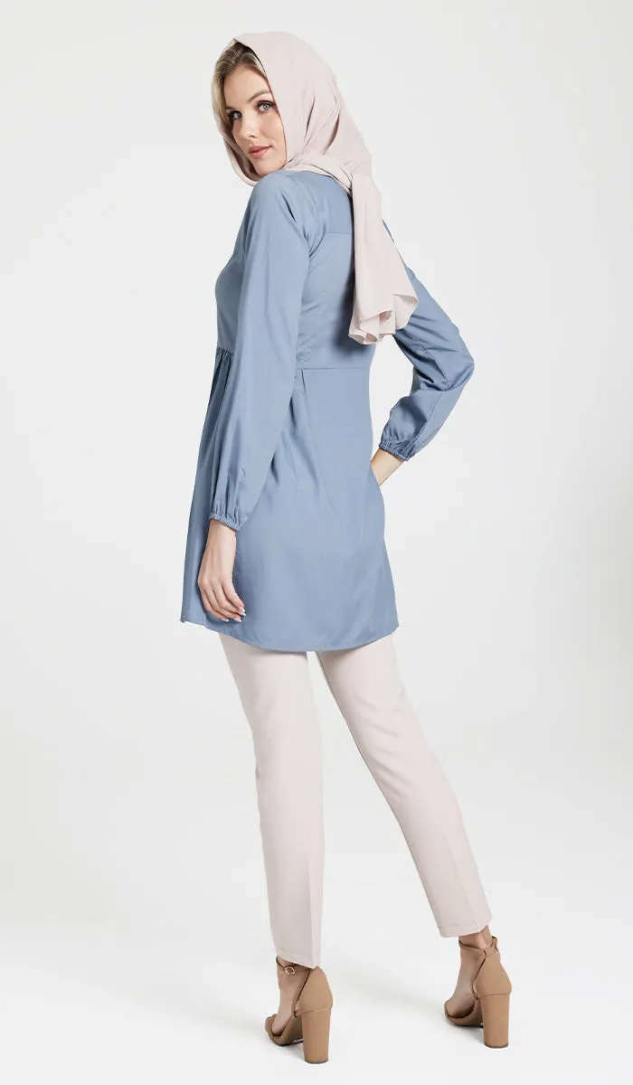 Sabra Cotton Feel Modest Button down Tunic - Dusty Blue