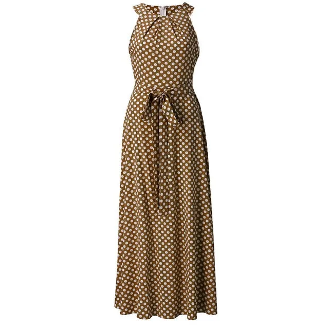 Sleeveless Halter Neck Coffee Casual Dresses
