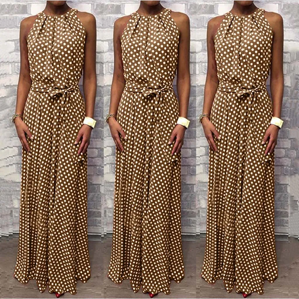 Sleeveless Halter Neck Coffee Casual Dresses