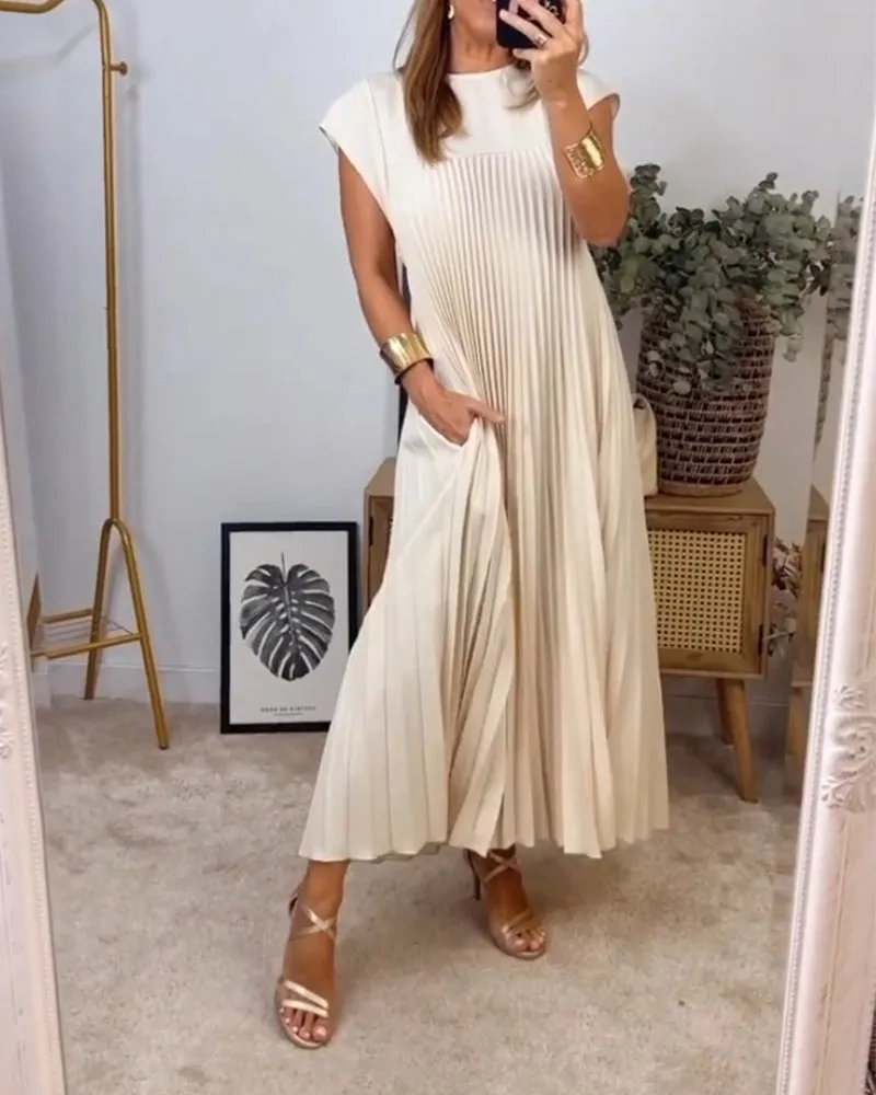 🔥Summer Promotion 49% OFF 🔥Sleeveless Pleated Simple Solid Color Dress