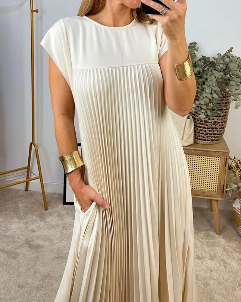 🔥Summer Promotion 49% OFF 🔥Sleeveless Pleated Simple Solid Color Dress