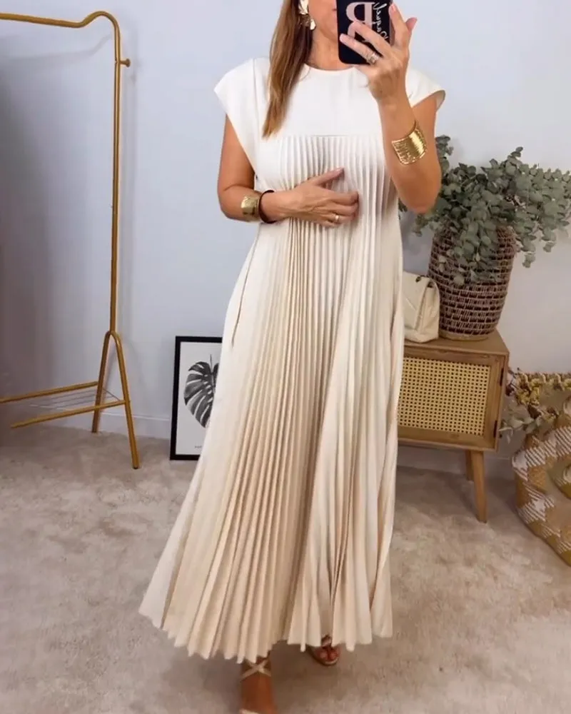 🔥Summer Promotion 49% OFF 🔥Sleeveless Pleated Simple Solid Color Dress