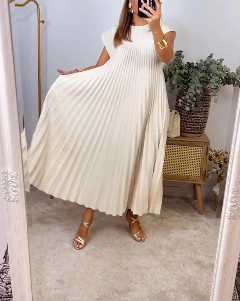 🔥Summer Promotion 49% OFF 🔥Sleeveless Pleated Simple Solid Color Dress