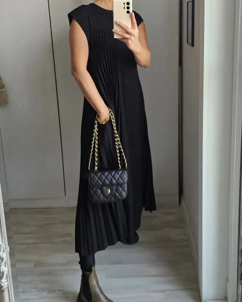 🔥Summer Promotion 49% OFF 🔥Sleeveless Pleated Simple Solid Color Dress