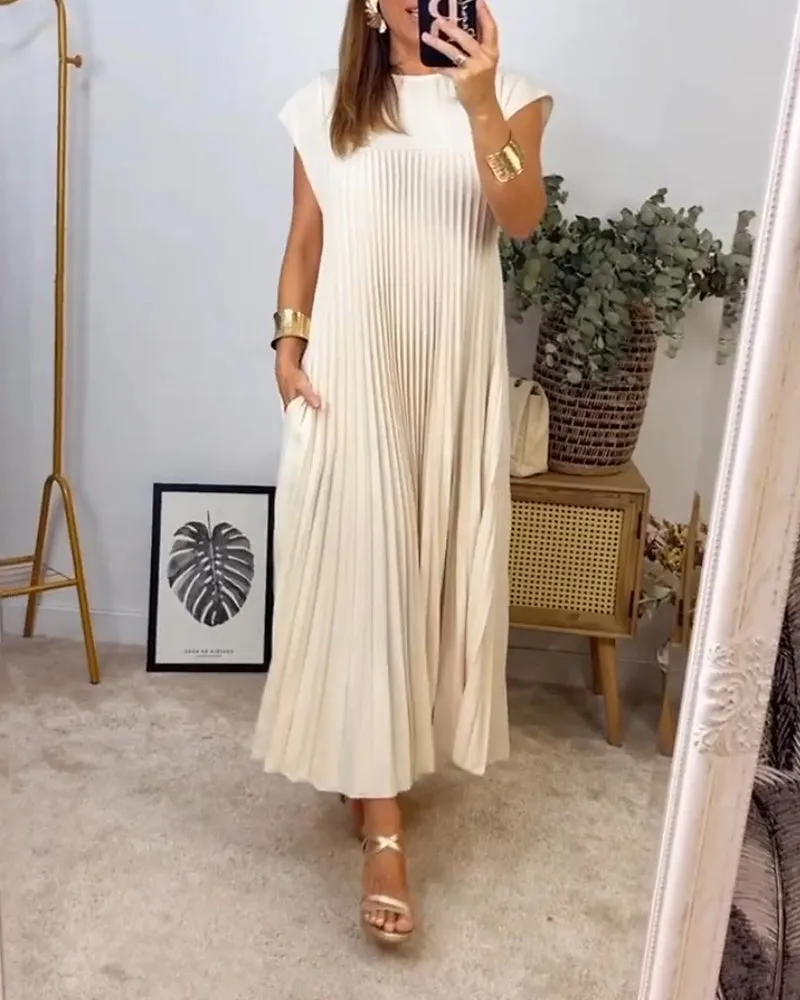 🔥Summer Promotion 49% OFF 🔥Sleeveless Pleated Simple Solid Color Dress