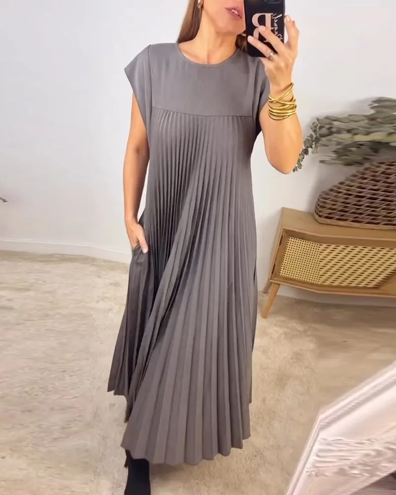 🔥Summer Promotion 49% OFF 🔥Sleeveless Pleated Simple Solid Color Dress