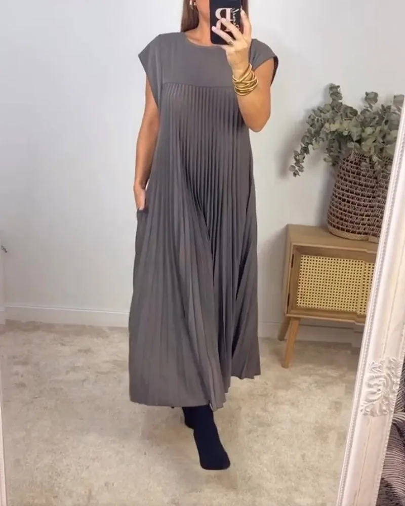 🔥Summer Promotion 49% OFF 🔥Sleeveless Pleated Simple Solid Color Dress