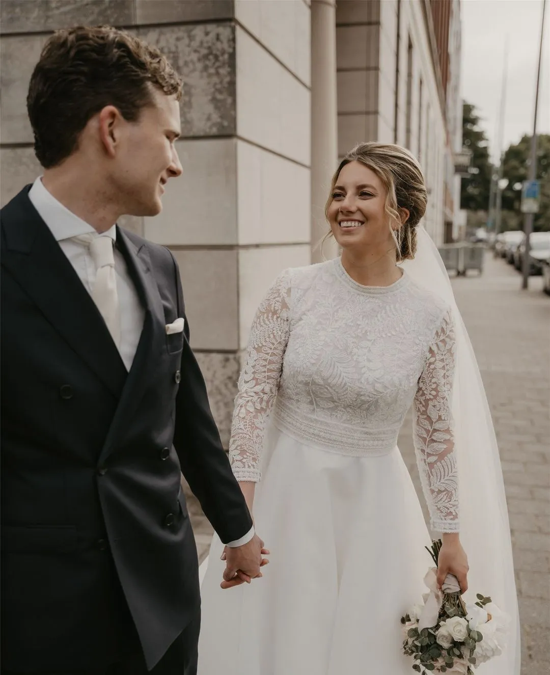 Winter A Line Wedding Dress With Long Lace Sleeves